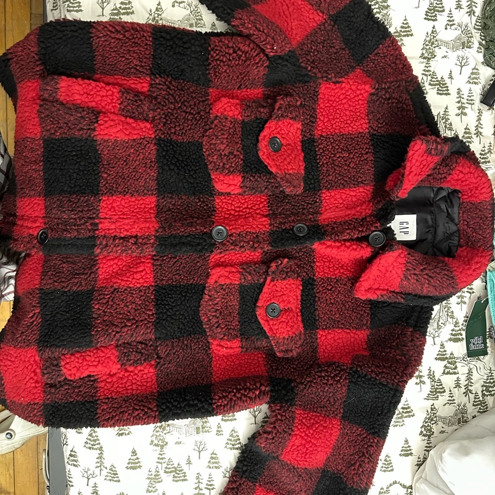 GAP Red and Black Checkered Sherpa Jacket